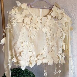 Elegant Cream Floral Appliqué Women's Top